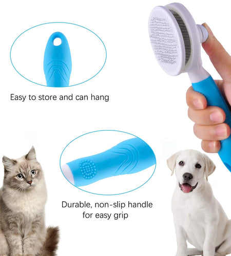 Dog & Cat Grooming Brush, Self Cleaning Slicker Brushes for Dogs Cats Pet Grooming Brush Tool Gently Removes Loose Undercoat, Mats Tangled Hair Slicker Brush for Pet with Flea Comb