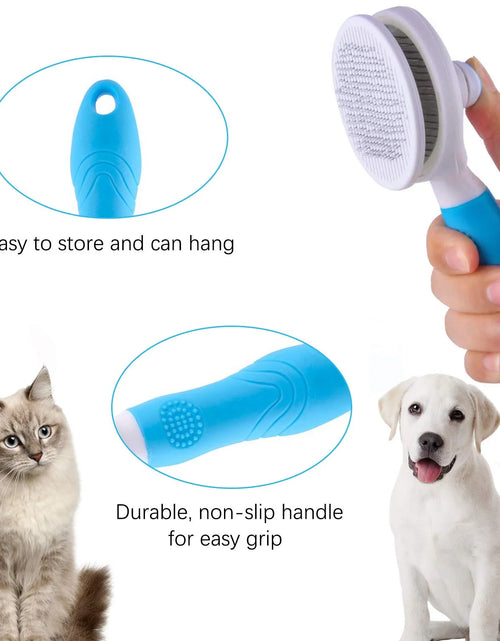 Load image into Gallery viewer, Dog &amp; Cat Grooming Brush, Self Cleaning Slicker Brushes for Dogs Cats Pet Grooming Brush Tool Gently Removes Loose Undercoat, Mats Tangled Hair Slicker Brush for Pet with Flea Comb
