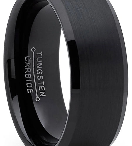 Mens Solid Black Tungsten Wedding Band Ring Dome 8Mm Comfort-Fit