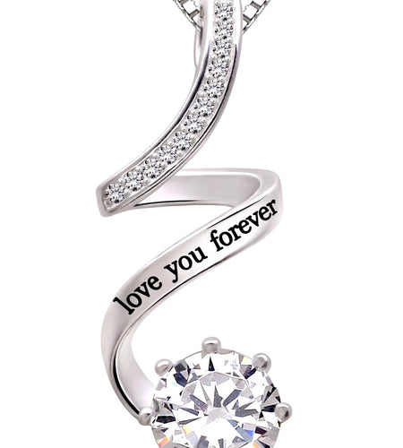 Jewelry Sterling Silver "Love You Forever" Cubic Zirconia Pendant Necklace