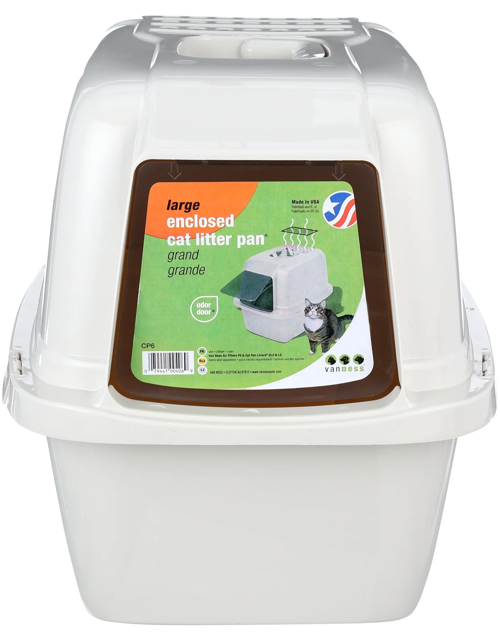 Pets Odor Control Large Enclosed Cat Litter Box, Hooded, Pearl, CP6