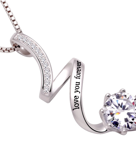 Jewelry Sterling Silver "Love You Forever" Cubic Zirconia Pendant Necklace