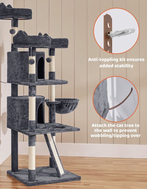 Load image into Gallery viewer, 69In Large Cat Tree Tower with Condos &amp; Scratching Board, Dark Gray
