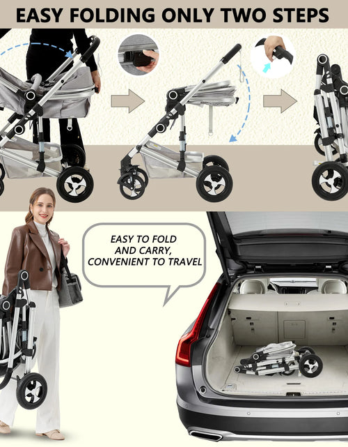 Load image into Gallery viewer, 3-In-1 Convertible Baby Stroller with Big Seat and Adjustable Canopy, 24 Pound, Light Grey
