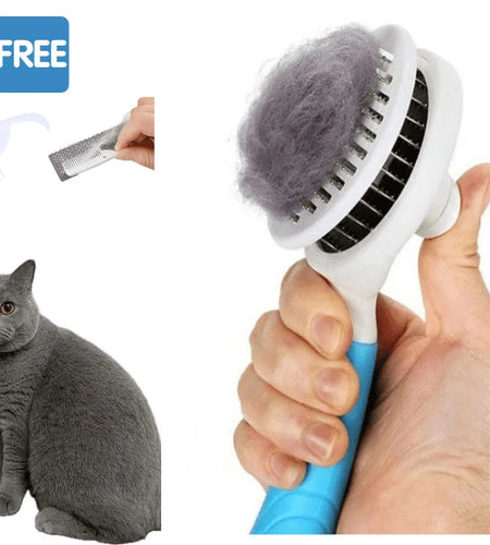 Dog & Cat Grooming Brush, Self Cleaning Slicker Brushes for Dogs Cats Pet Grooming Brush Tool Gently Removes Loose Undercoat, Mats Tangled Hair Slicker Brush for Pet with Flea Comb