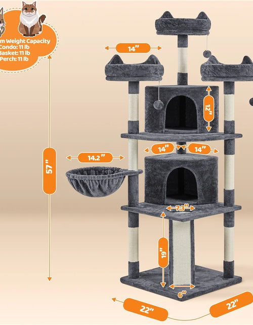 Load image into Gallery viewer, 69In Large Cat Tree Tower with Condos &amp; Scratching Board, Dark Gray
