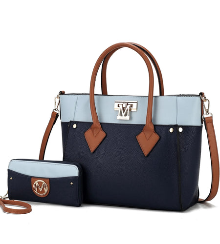 Brynlee Women'S Tote Bag & Wristlet Wallet, Crossbody Purse Handbag 2 Pcs by Mia K - Navy
