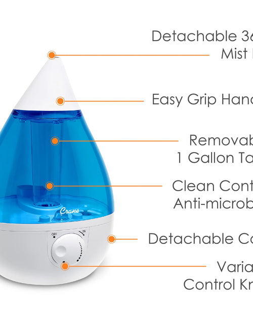 Load image into Gallery viewer, Crane USA Cool Mist Humidifier for Bedroom, Baby Nursery, Kids Room or Office, 1 Gallon Tank, Blue
