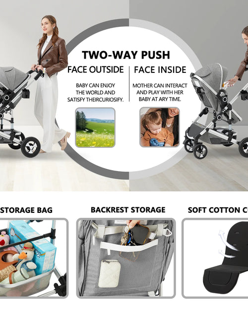 Load image into Gallery viewer, 3-In-1 Convertible Baby Stroller with Big Seat and Adjustable Canopy, 24 Pound, Light Grey
