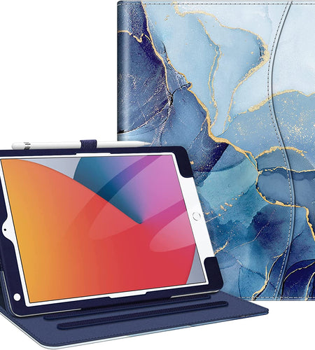 Case for Ipad 9Th / 8Th / 7Th Generation (2021/2020/2019) 10.2 Inch - [Corner Protection] Multi-Angle Viewing Stand Cover with Pocket & Pencil Holder, Auto Sleep Wake, Ocean Marble