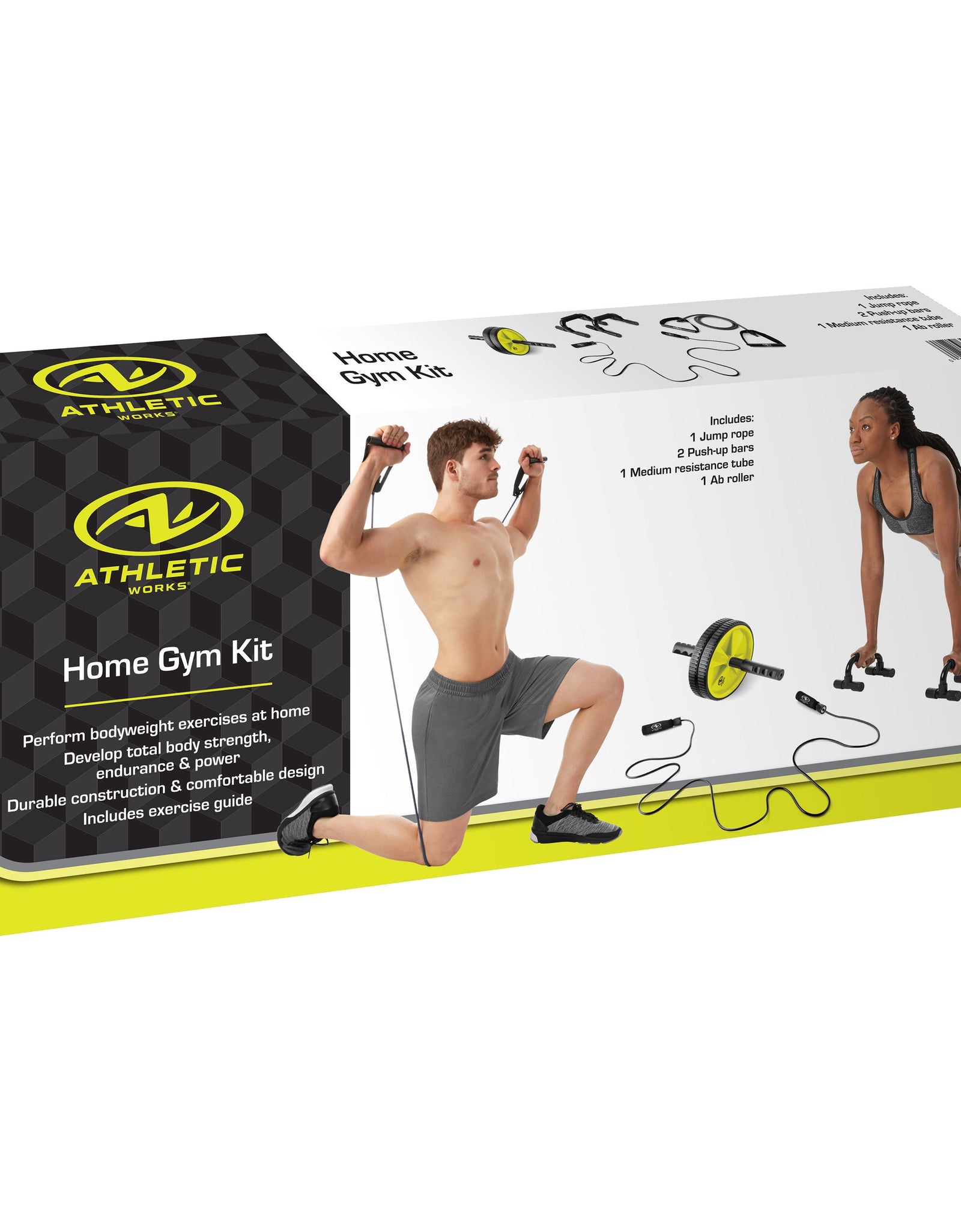 Home Gym Kit, Includes Resistance Tube, Ab Wheel, Jump Rope and Push-Up Bars
