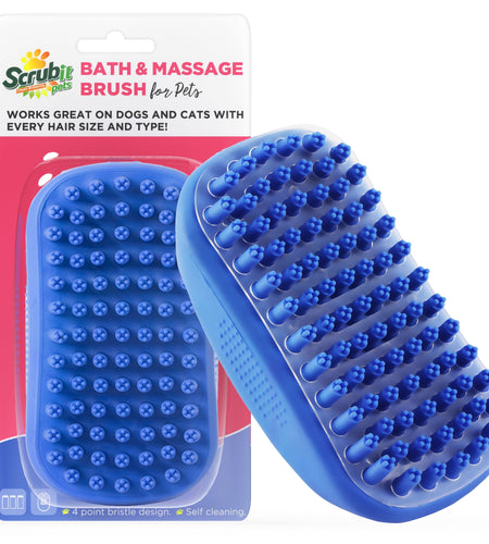 Dog Bath Scrubber Rubber Curry Comb & Pet Grooming Brush with Non-Slip Grip, Blue
