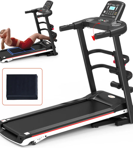 Electric Treadmill Bundle with Rack, Mat, and Dumb Bells, Black