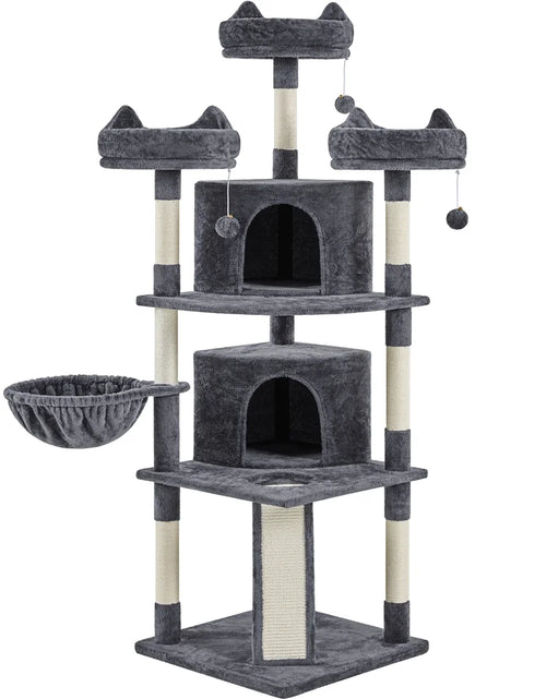 Load image into Gallery viewer, 69In Large Cat Tree Tower with Condos &amp; Scratching Board, Dark Gray
