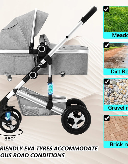 Load image into Gallery viewer, 3-In-1 Convertible Baby Stroller with Big Seat and Adjustable Canopy, 24 Pound, Light Grey
