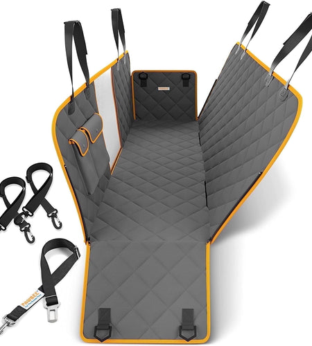 Dog Car Seat Cover, Waterproof & Nonslip Back Seat Hammock with Mesh Window & Seat Belt