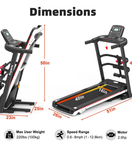 Electric Treadmill Bundle with Rack, Mat, and Dumb Bells, Black