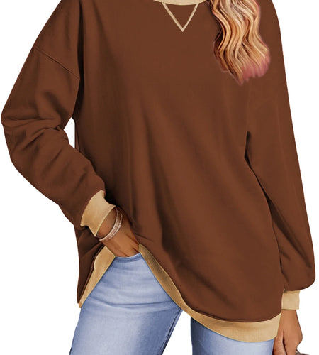 Color Block Sweatshirts for Women Crewneck Long Sleeve Oversized Pullover Tops Casual Fall Outfits