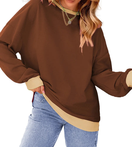 Color Block Sweatshirts for Women Crewneck Long Sleeve Oversized Pullover Tops Casual Fall Outfits