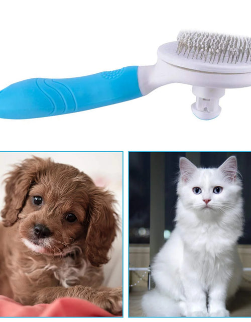 Load image into Gallery viewer, Dog &amp; Cat Grooming Brush, Self Cleaning Slicker Brushes for Dogs Cats Pet Grooming Brush Tool Gently Removes Loose Undercoat, Mats Tangled Hair Slicker Brush for Pet with Flea Comb
