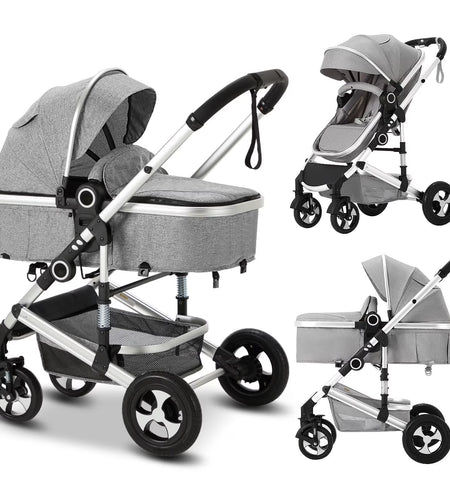 3-In-1 Convertible Baby Stroller with Big Seat and Adjustable Canopy, 24 Pound, Light Grey