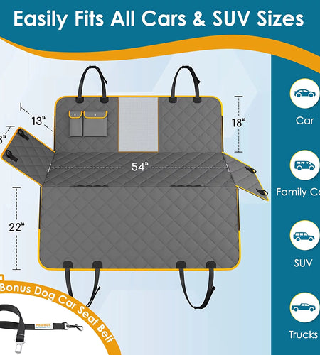 Dog Car Seat Cover, Waterproof & Nonslip Back Seat Hammock with Mesh Window & Seat Belt